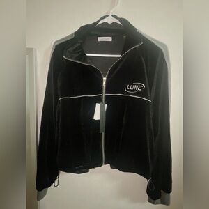 Black Velour Zip Bomber Jacket - Women's